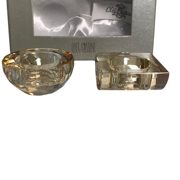 Oleg Cassini Honey Iridescent Crystal Votive Candle Holders Faceted Set of 2 Box - Picture 6 of 12
